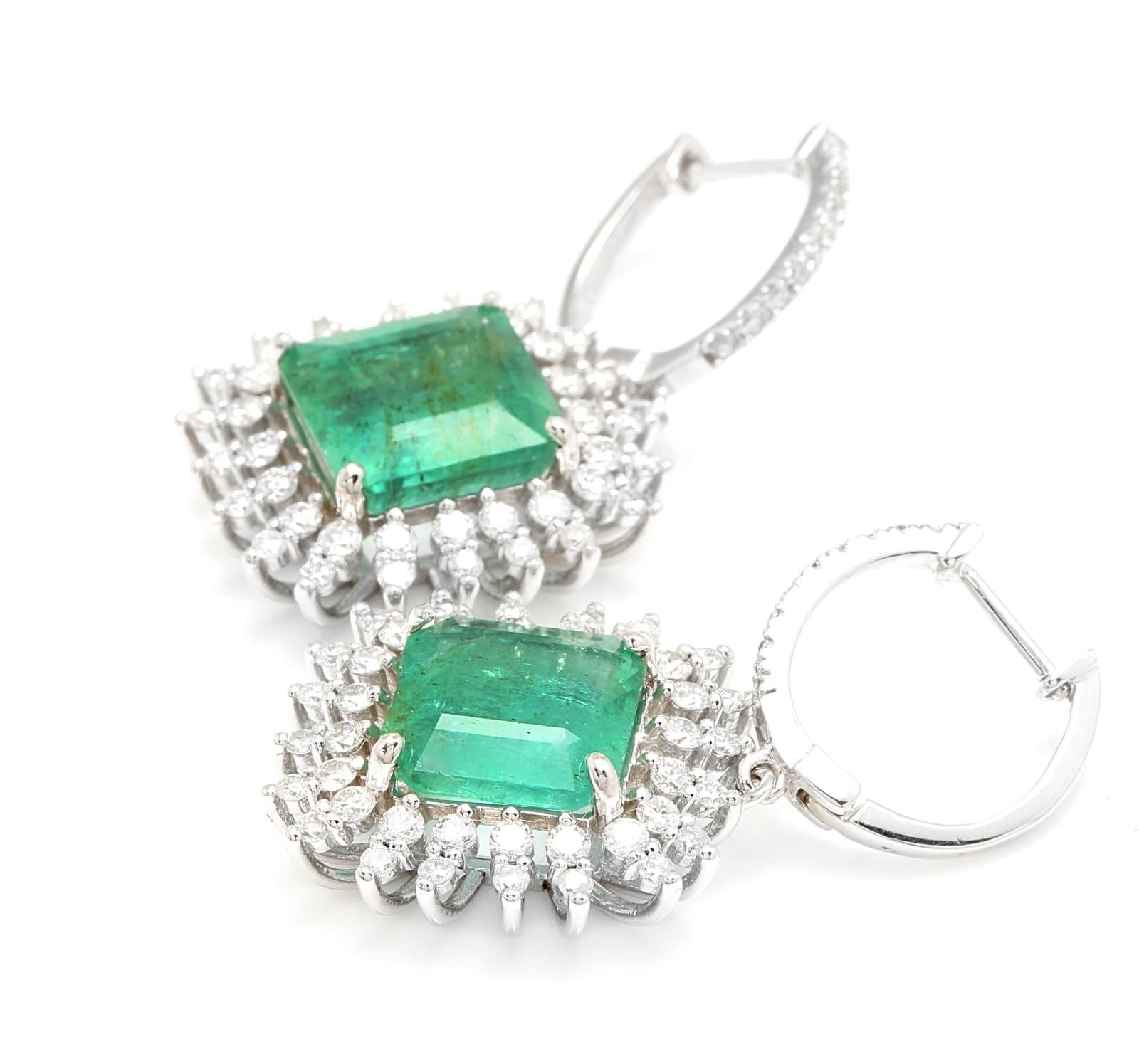 Superb 9.45 Carats Natural Emerald and Diamond 14K Solid White Gold Earrings

Amazing looking piece! 

Suggested Replacement Value Approx. $9,000.00

Total Natural Round Cut White Diamonds Weight: Approx. 1.45 Carats (color G-H / Clarity