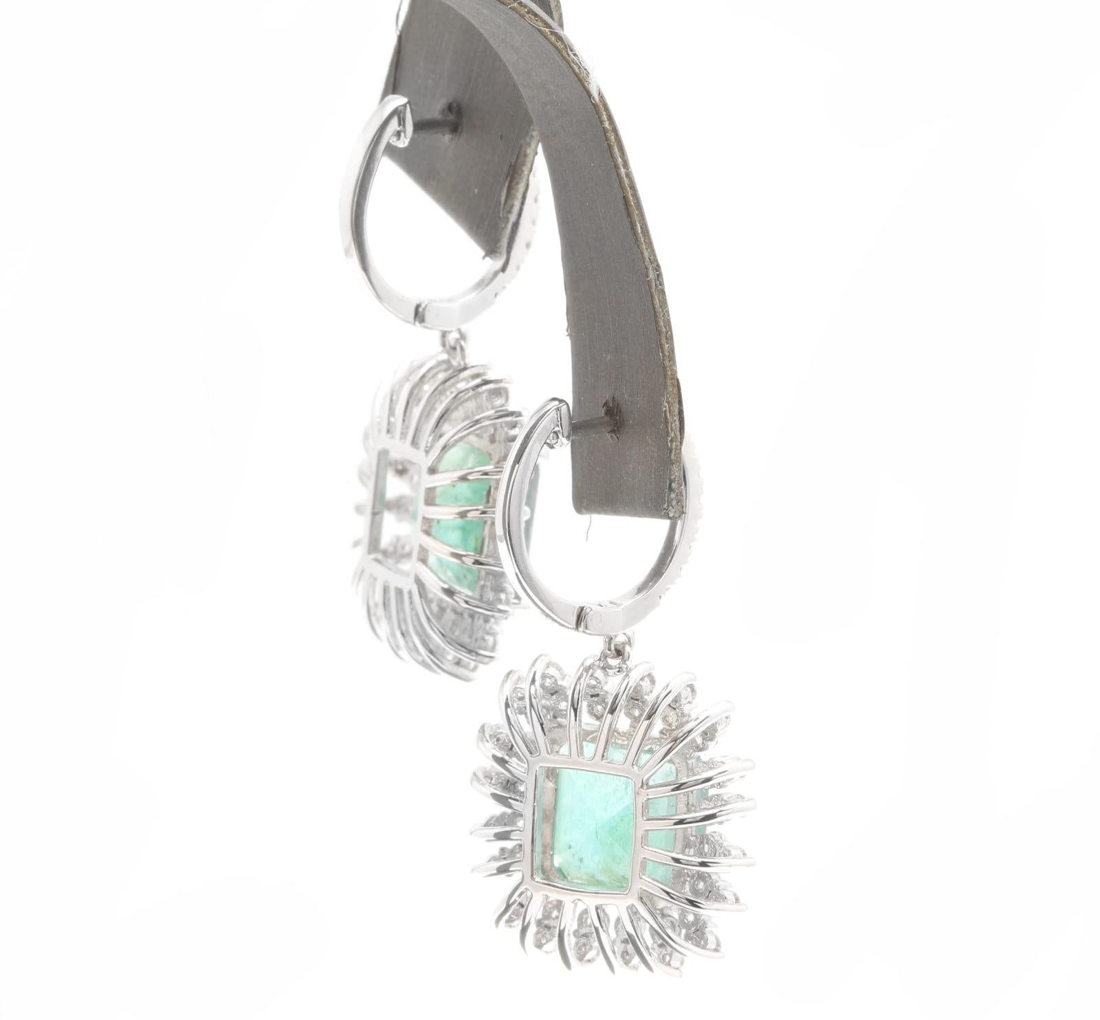9.45 Carats Natural Emerald and Diamond 14K Solid White Gold Earrings In New Condition For Sale In Los Angeles, CA