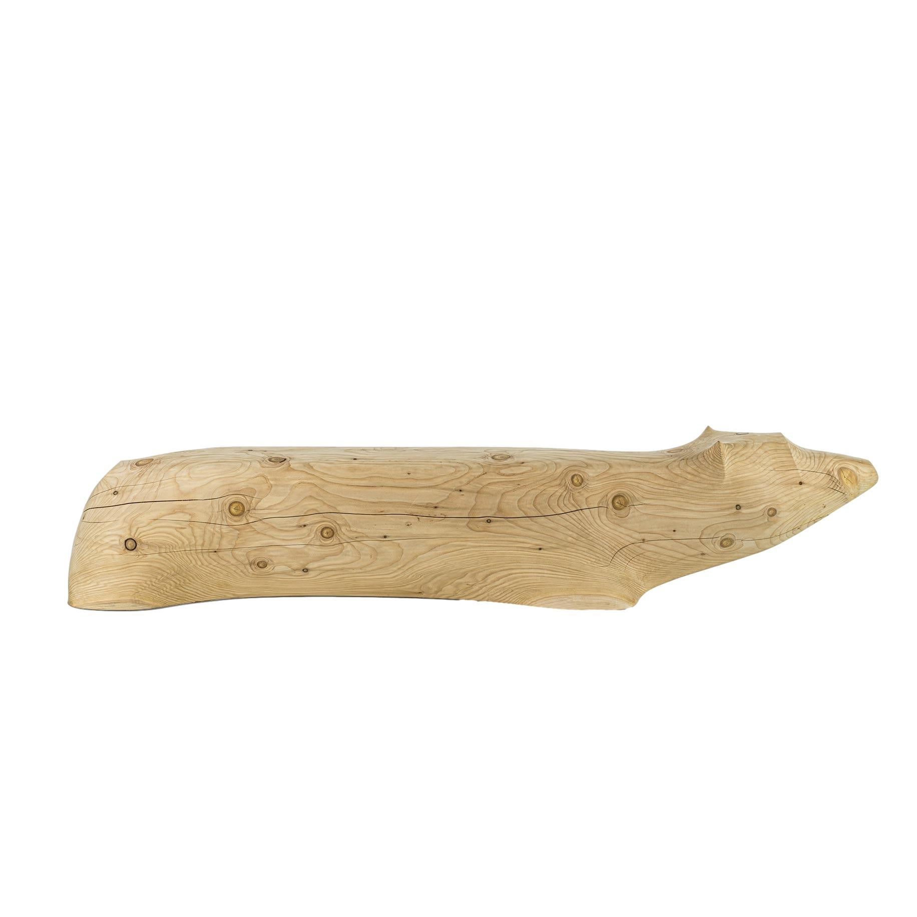 Ricavata da un unico blocco di cedro massiccio profumato, questa panca è un pezzo scultoreo che evoca la forma di un orso polare parzialmente immerso nell'acqua. Il design funge da suggestiva metafora del cambiamento climatico e del suo profondo