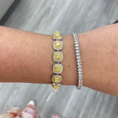 9 Carat Fancy Yellow Cushion Double Halo Diamond Bracelet