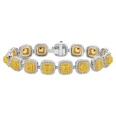 9 Karat Fancy Yellow Cushion Double Halo Diamant-Armband