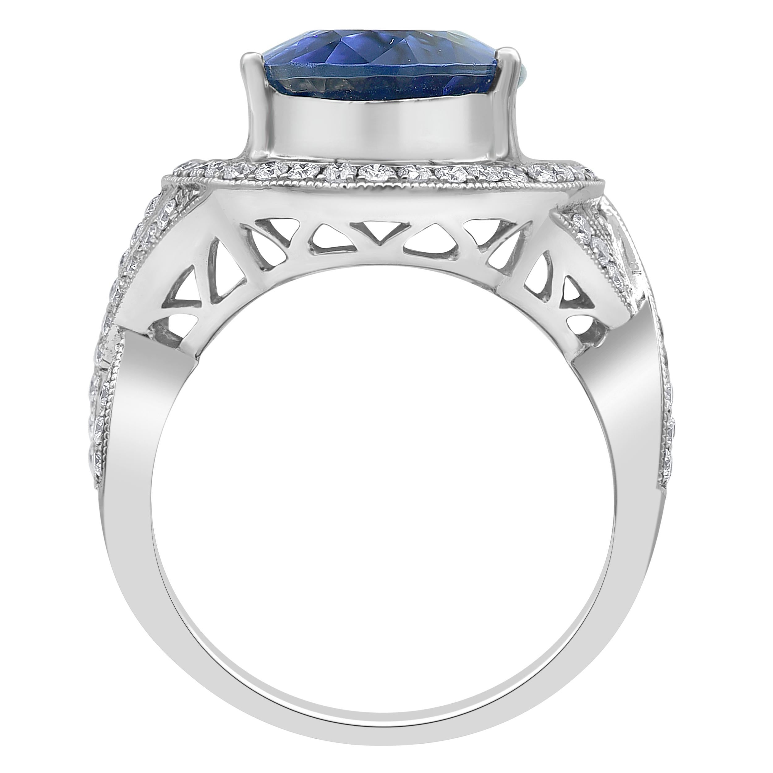 Oval Cut 9.45CT Oval Shape Tanzanite Ring Engagement Ring 14K Solid White Gold For Sale