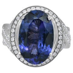9.45CT Oval Shape Tanzanite Ring Engagement Ring 14K Solid White Gold