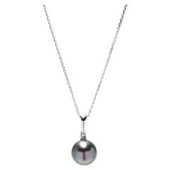Retro Tahitian Pearl Solitaire Pendant Necklace, 14KT White Gold