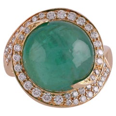 9,46 Karat Klarer sambischer Smaragd & Diamant-Cluster-Ring aus 18 Karat Gold