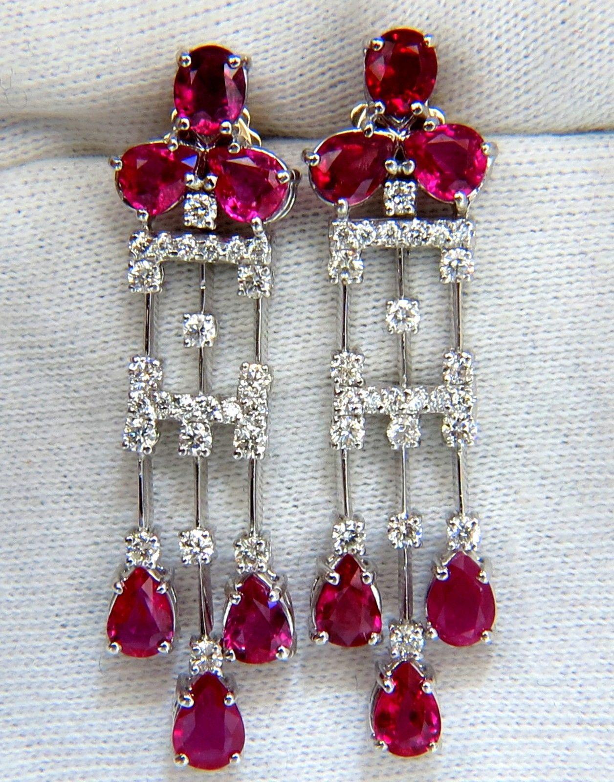 Pear Cut 9.46 Carat Natural No Heat Ruby Diamonds Earrings Regency Revival Dangle