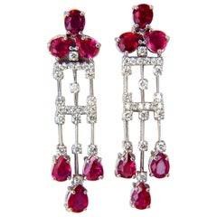 9.46 Carat Natural No Heat Ruby Diamonds Earrings Regency Revival Dangle