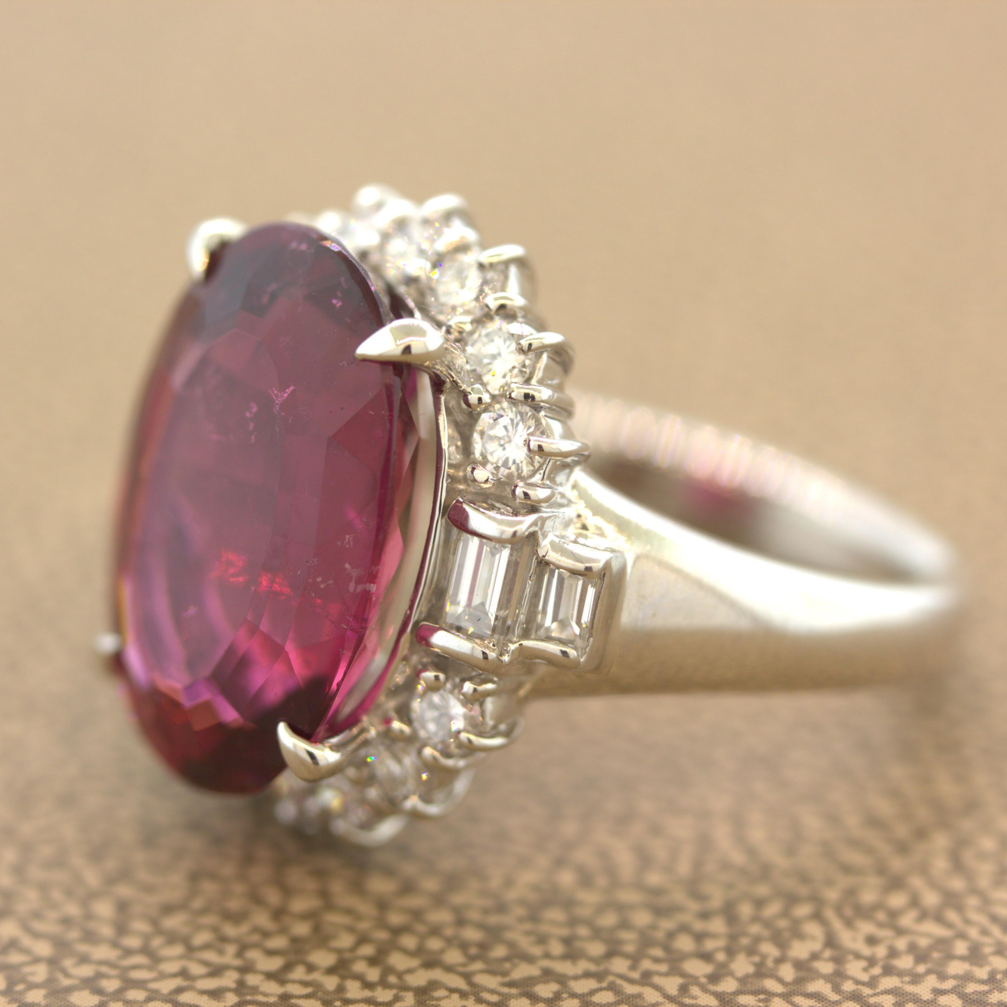 9.46 Carat Rubellite Tourmaline Diamond Platinum Ring In New Condition For Sale In Beverly Hills, CA