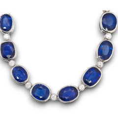 GIA-zertifiziert 94,63 Karat Saphir und weißer Diamant Weißgold Halskette