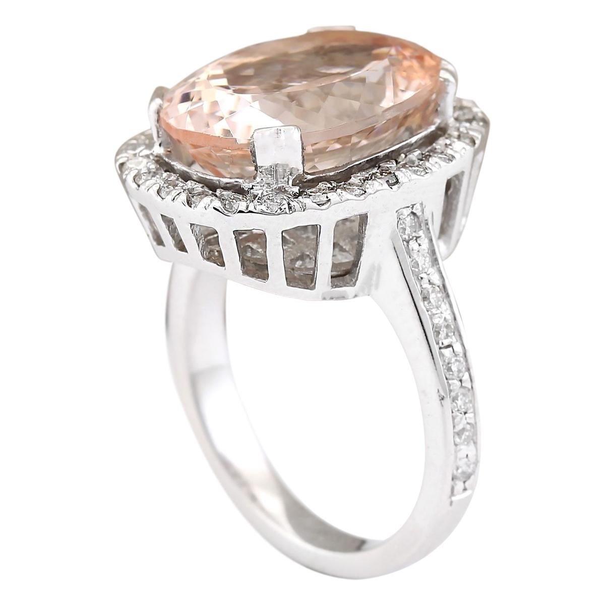 Oval Cut Morganite Diamond Ring In 14 Karat White Gold For Sale
