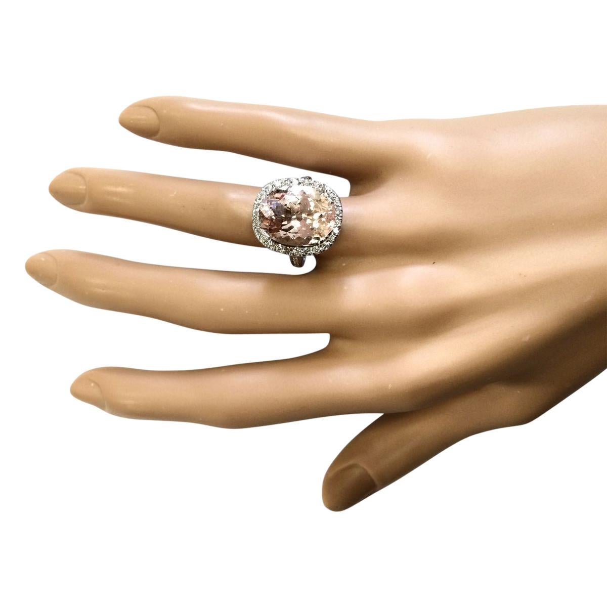 Morganite Diamond Ring In 14 Karat White Gold In New Condition For Sale In Manhattan Beach, CA