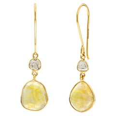 9.47 Carat Rose Cut Sapphire Diamond 18 KT Yellow Gold Artisan Earrings 