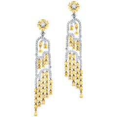 9.47 Carat Total in White and Yellow Diamonds, Waterfall Earrings