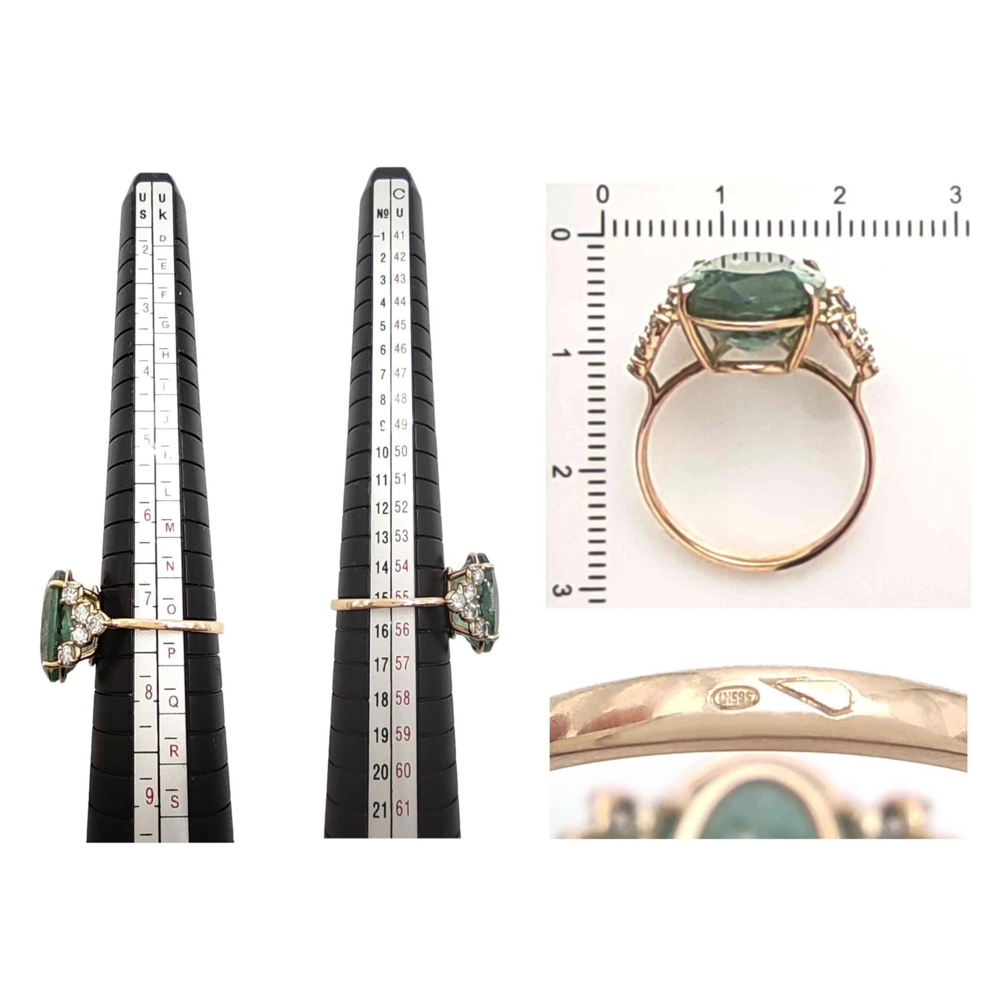 9.47ct Green Tourmaline Diamond Ring 14K Gold Oval Brilliant Cut IGE Certified 4