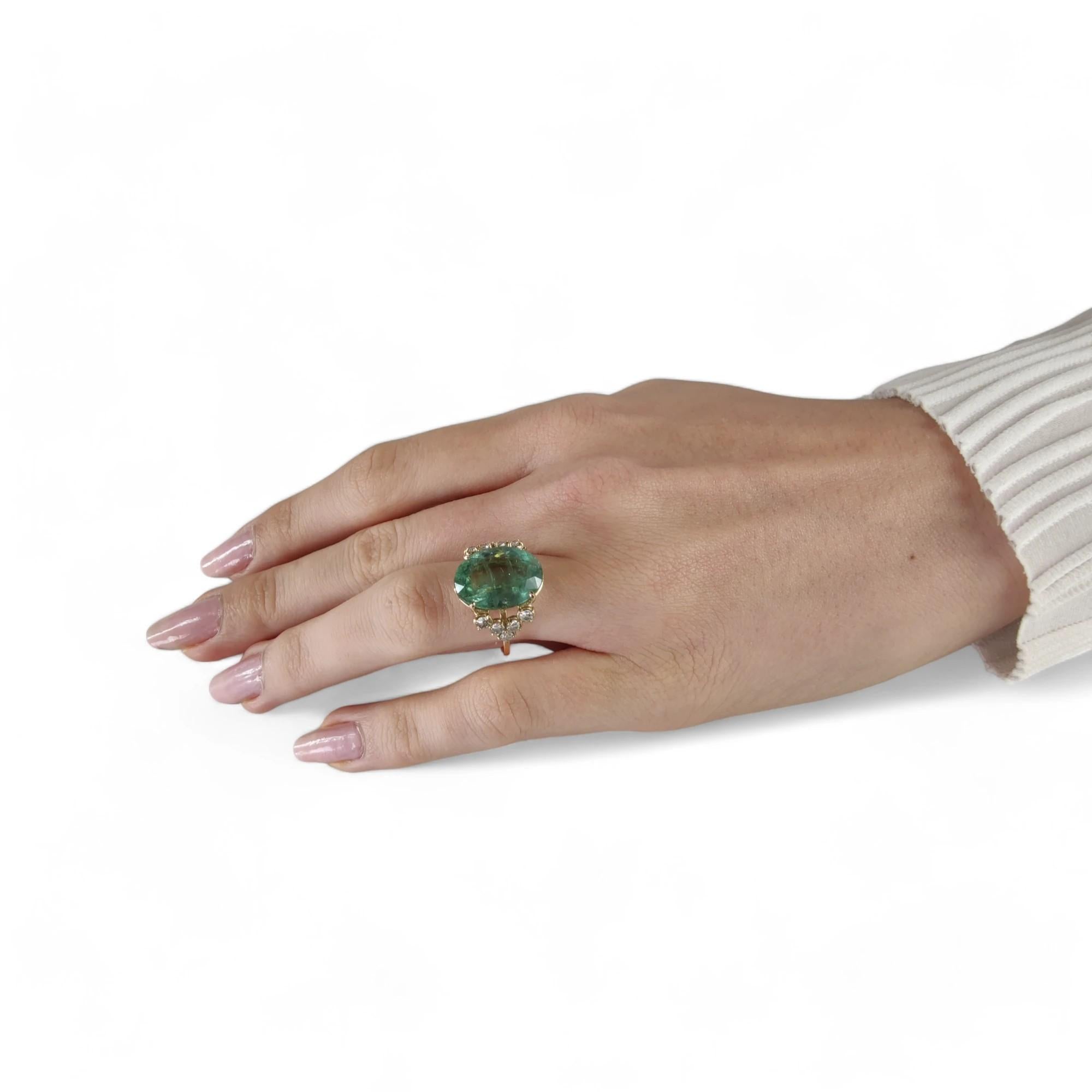 Oval Cut 9.47ct Green Tourmaline Diamond Ring 14K Gold Oval Brilliant Cut IGE Certified