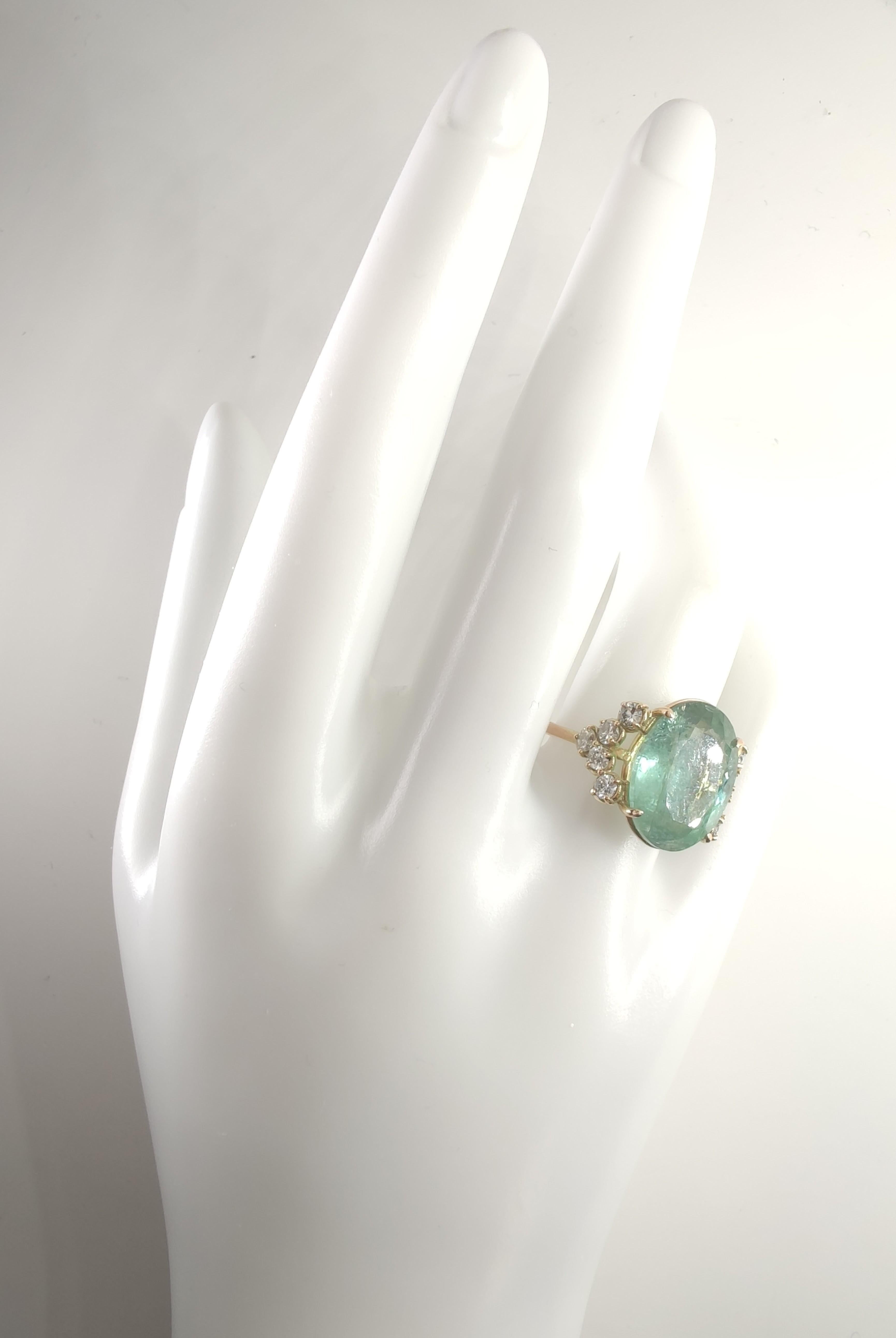 Women's 9.47ct Green Tourmaline Diamond Ring 14K Gold Oval Brilliant Cut IGE Certified