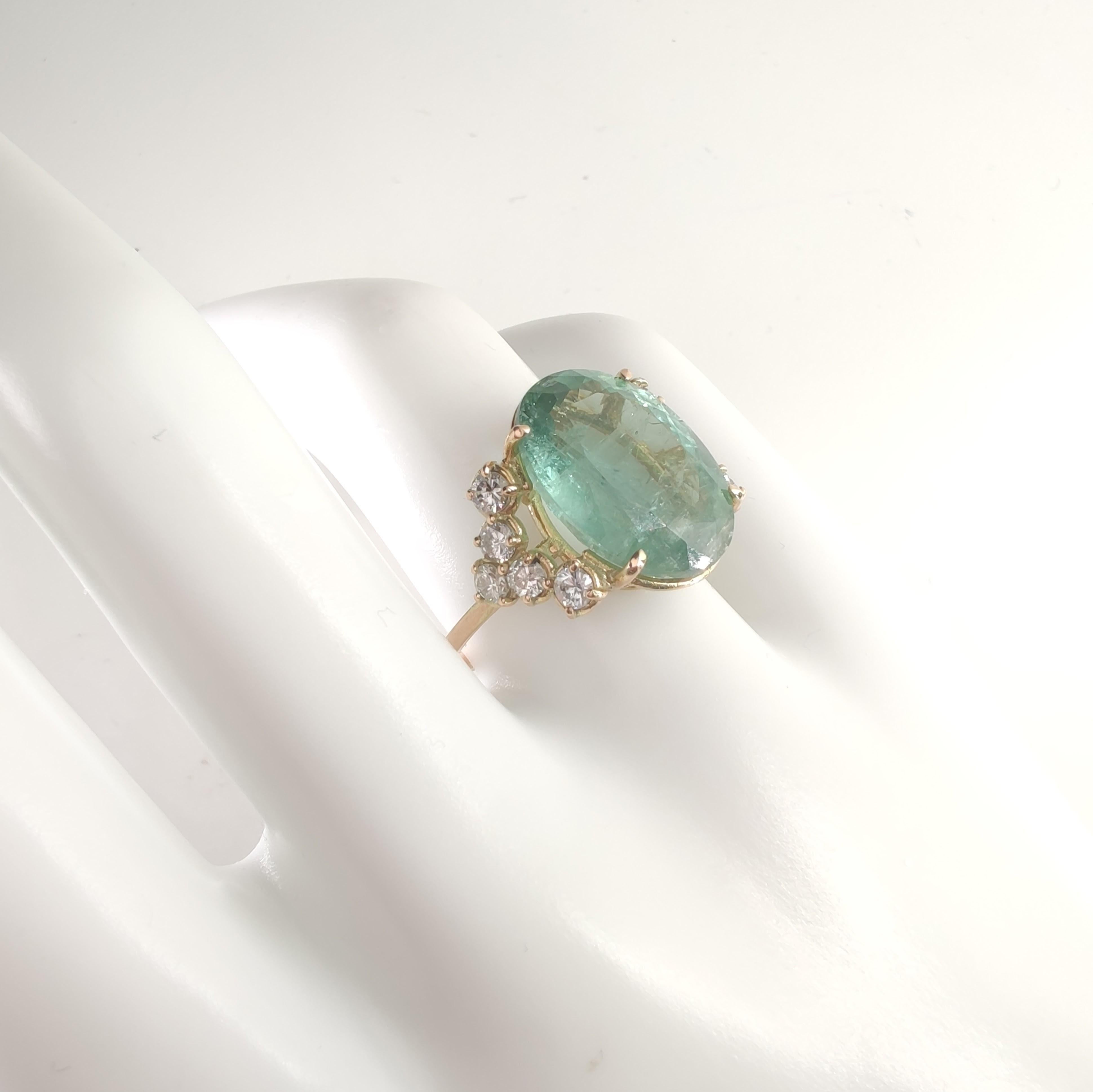 9.47ct Green Tourmaline Diamond Ring 14K Gold Oval Brilliant Cut IGE Certified 1