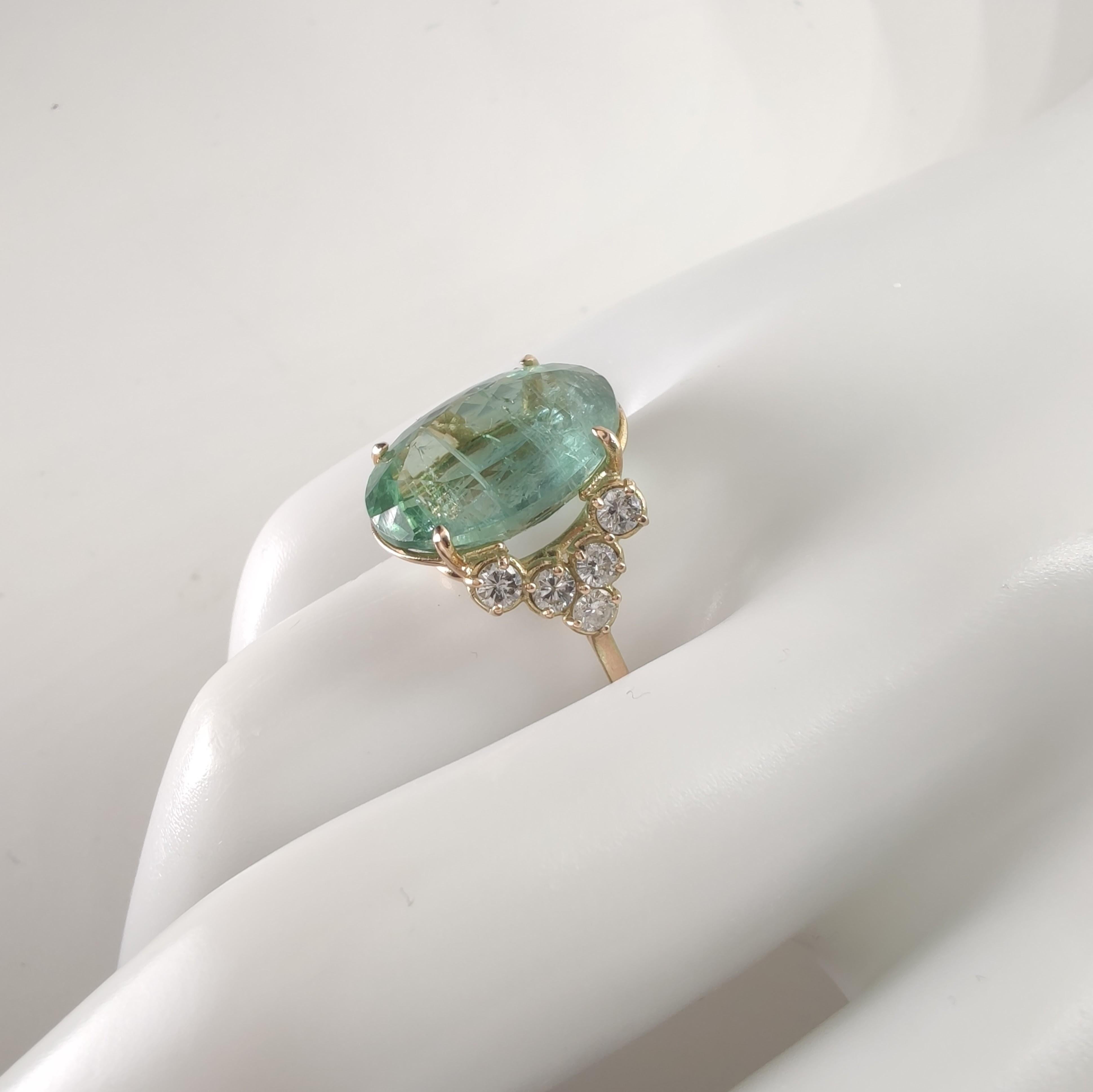 9.47ct Green Tourmaline Diamond Ring 14K Gold Oval Brilliant Cut IGE Certified 2