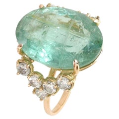 9.47ct Green Tourmaline Diamond Ring 14K Gold Oval Brilliant Cut IGE Certified