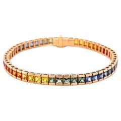 9,48 Karat natürlicher Saphir Regenbogen-Armband aus 18 Karat Roségold