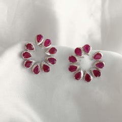 9.48 Carat Ruby Gemstone 0.62 Carat SI/H Diamond Earrings 18 Karat White Gold