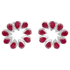 9.48 Carat Ruby Gemstone 0.62 Carat SI/H Diamond Earrings 18 Karat White Gold