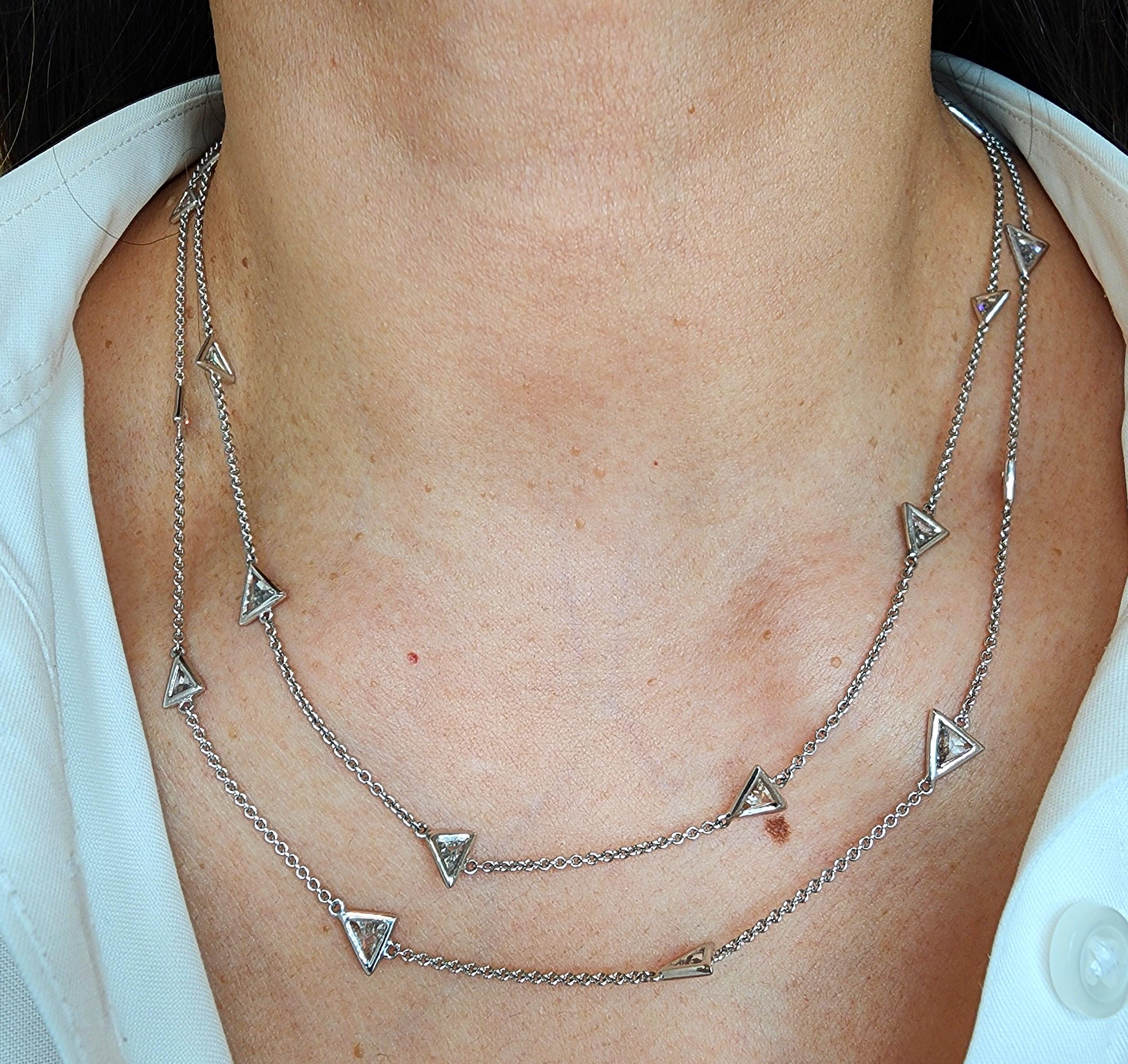 Modern 9.48 ct Trillion Diamond by the Yard Necklace For Sale