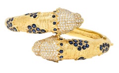 9.48 CTW Sapphire Ruby Diamond 18 Karat Yellow Gold Lion-Head Vintage Bracelet