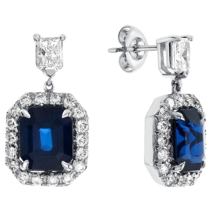 9.48ct Emerald Cut Sapphire & Diamond Earrings in 18KT Gold For Sale