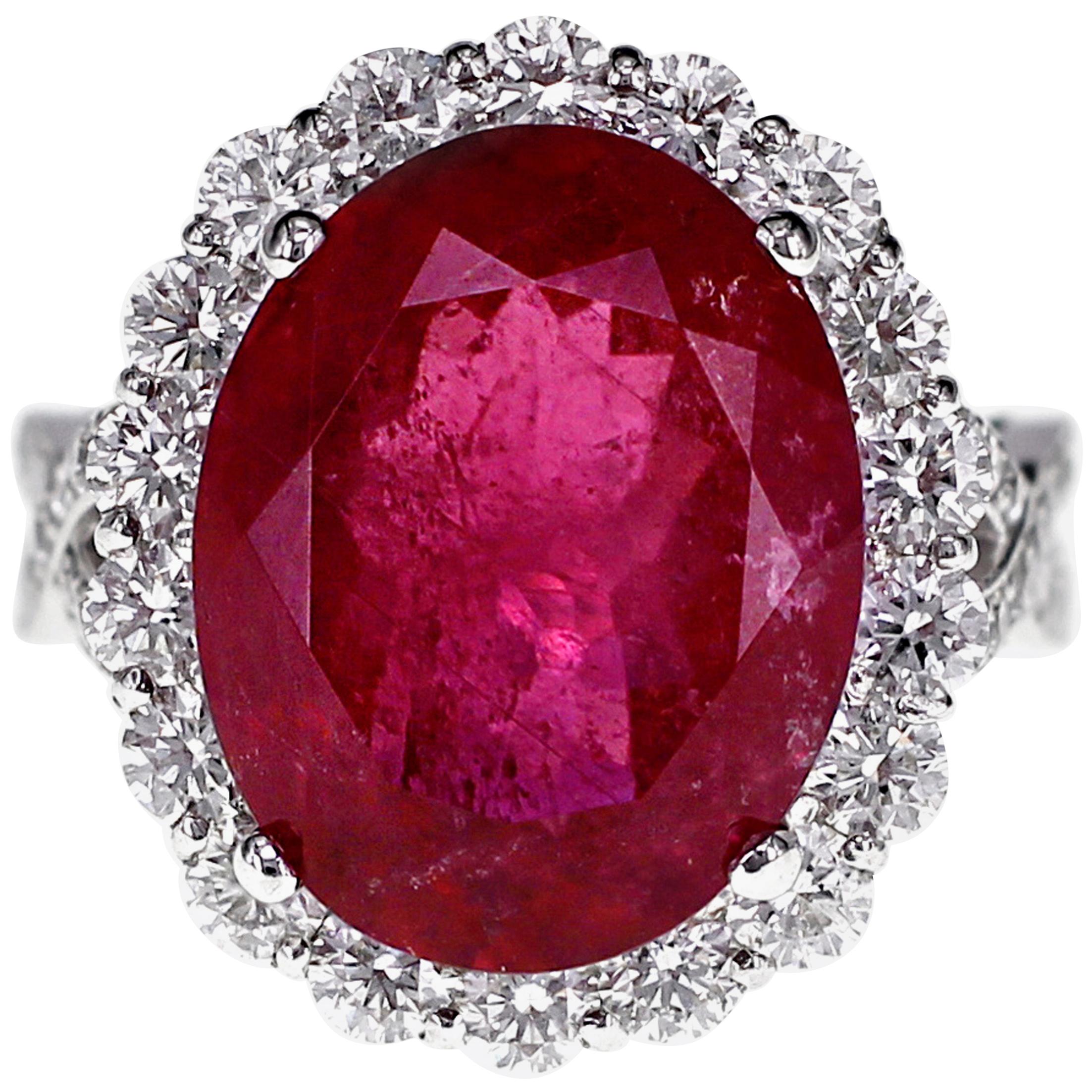 IGI Certified 9.49 Carat Brazilian Rubellite and Diamond Ring