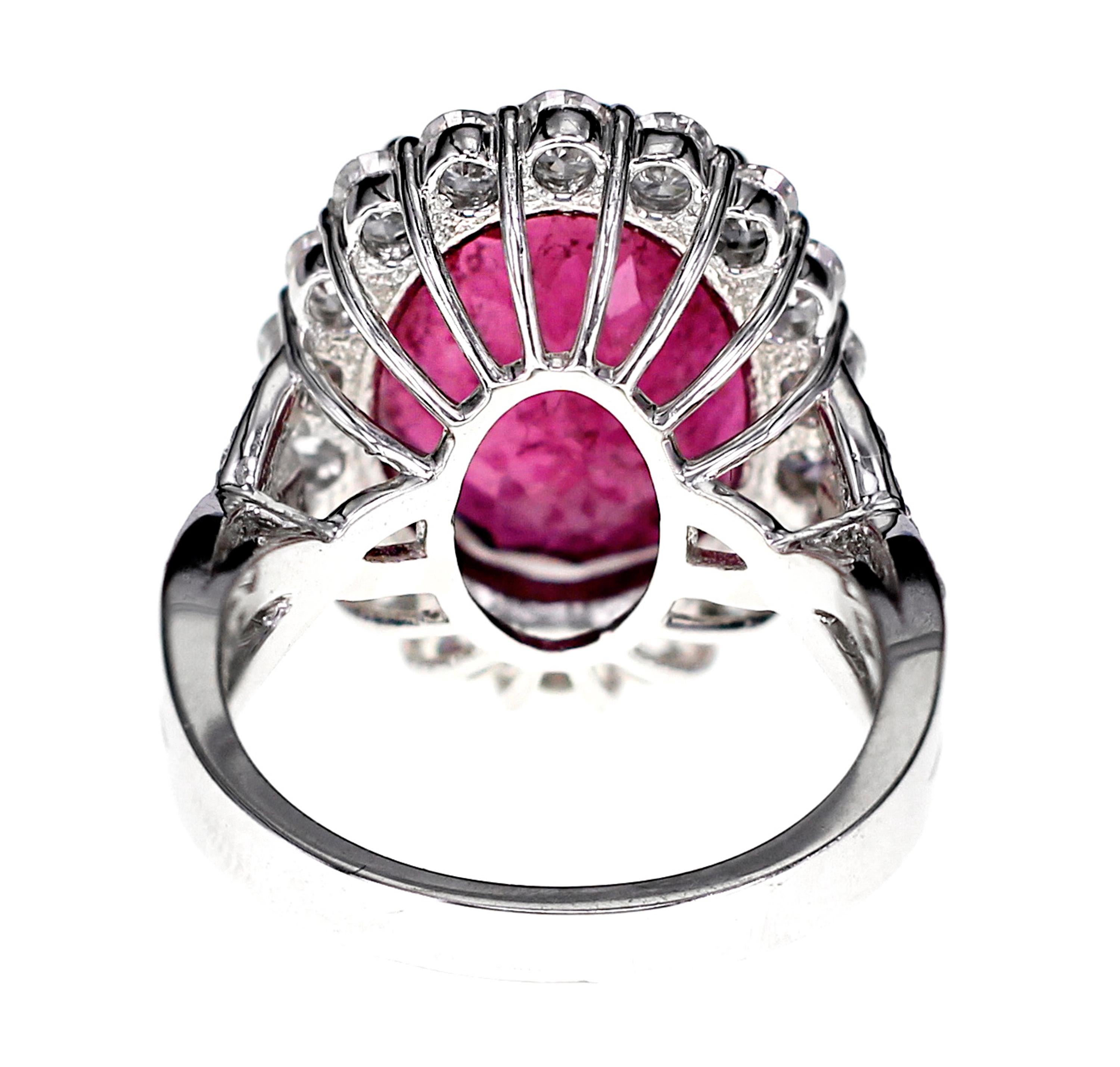 Anglo-Indian IGI Certified 9.49 Carat Brazilian Rubellite and Diamond Ring