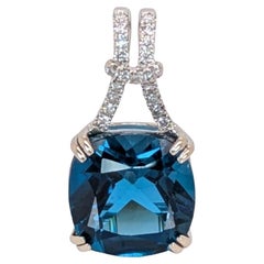 9.4ct London Blue Topaz Pendant w Natural Diamond Accents in 14K Gold CU 12mm