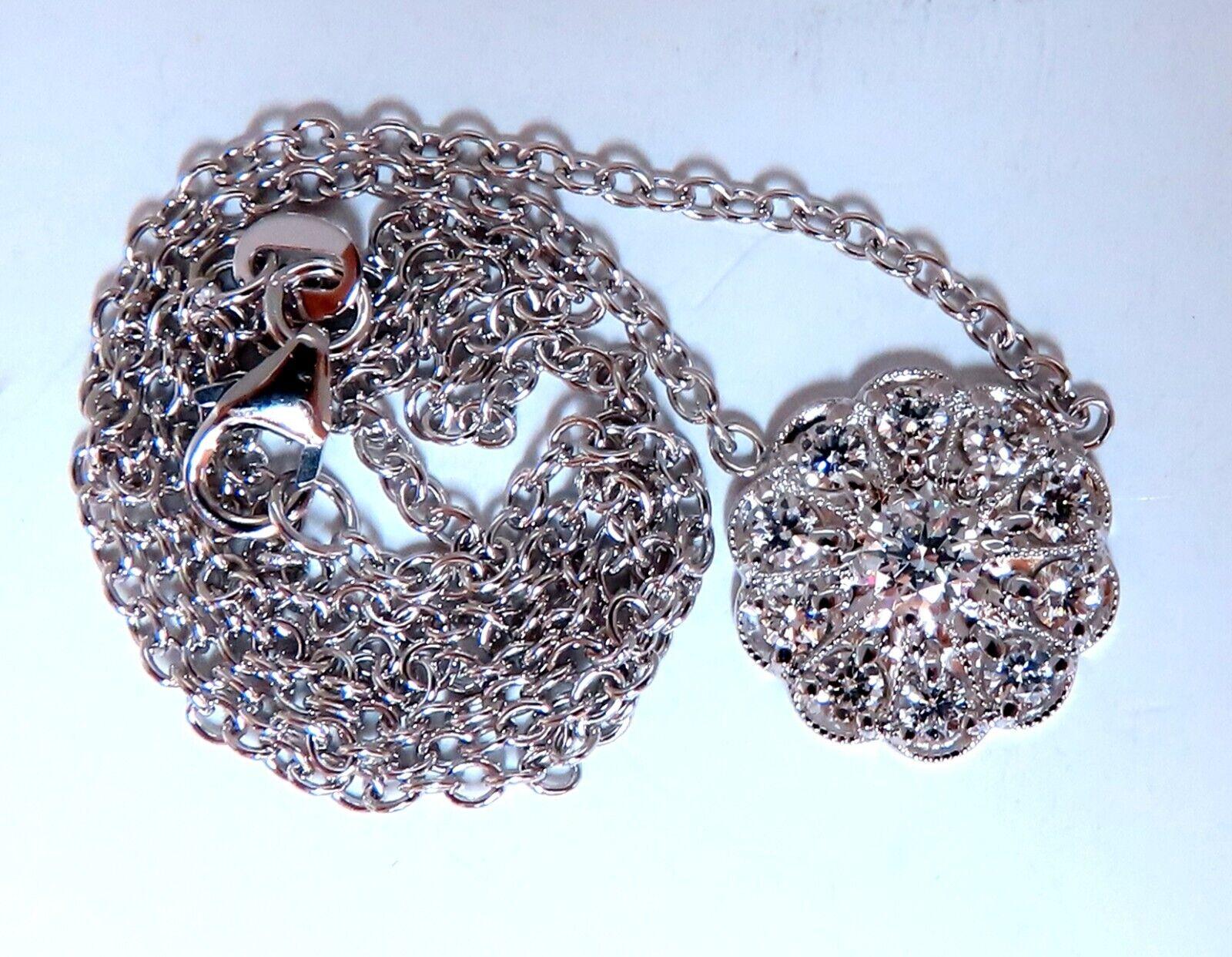 Uncut .94ct Natural Diamonds Halo Cluster Necklace 14kt Edwardian Deco For Sale