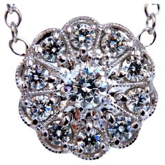 .94ct Natural Diamonds Halo Cluster Necklace 14kt Edwardian Deco