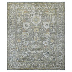 9'4"x10'9" Khaki Brown Peshawar Ziegler Mahal tapis oriental noué à la main