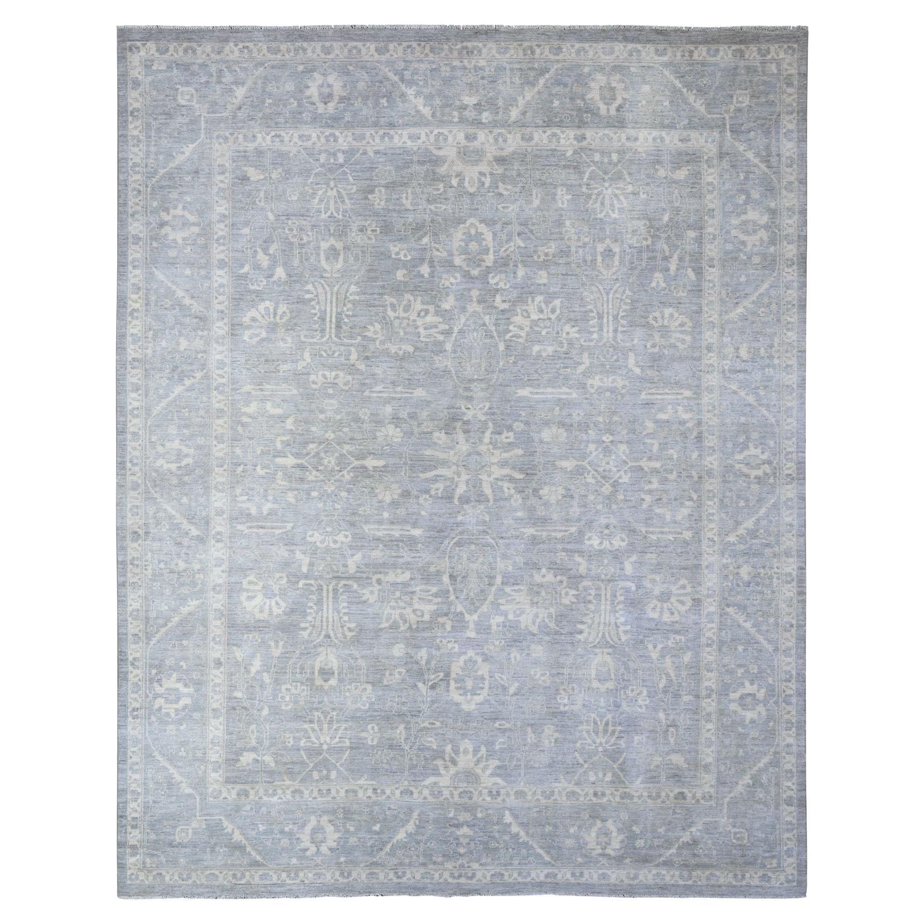 9'4"x11'5" Gray Hand Knotted Finer Peshawar Heriz Design Wool Oriental Rug