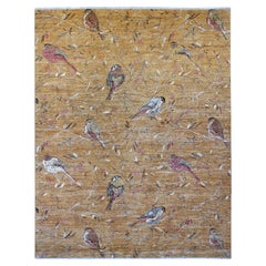 9'4"x11'8" Copper Brown Soft Wool Hand Knotted Sparrows on the Tree Peshawar Rug
