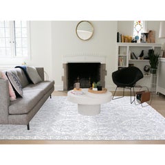 9'4 "x11'9" Ivoire, 100% coton, Design Agra Rugs orientaux noués à la main