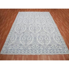 9'4 "x11'9" Ivoire, 100% coton, Design Agra Rugs orientaux noués à la main