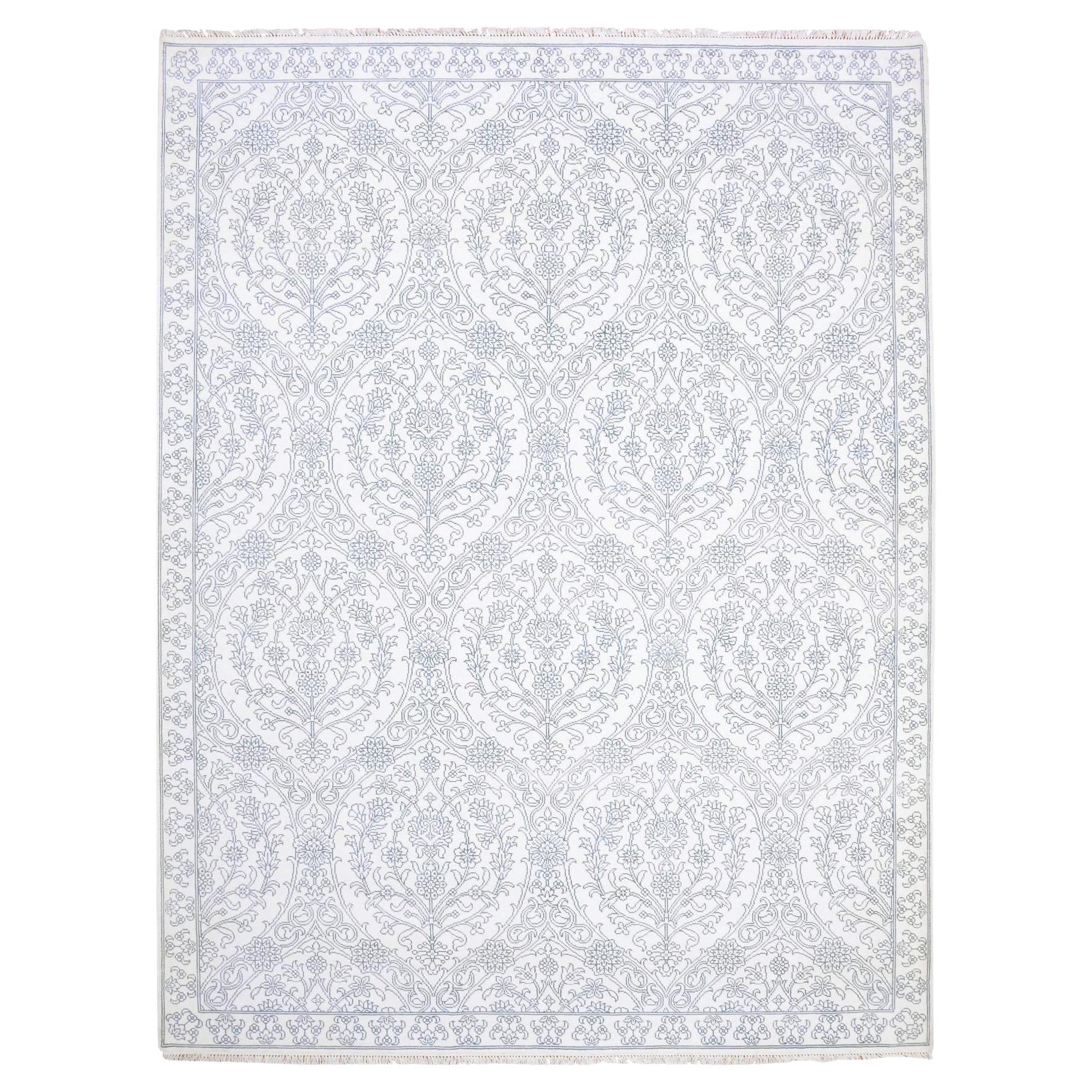 9'4 "x11'9" Ivoire, 100% coton, Design Agra Rugs orientaux noués à la main