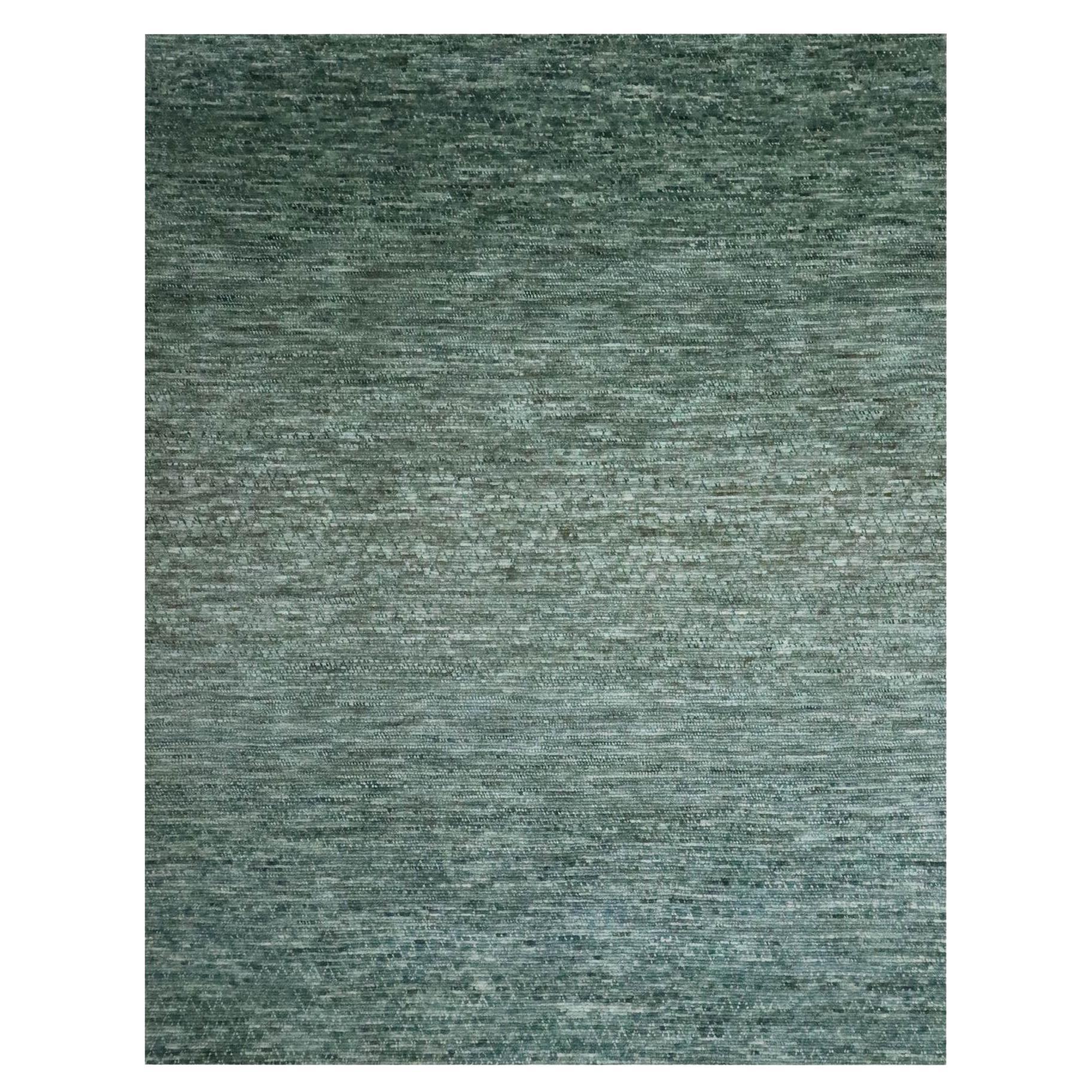 9
4 "x11
9" Sage Green Hand Knotted Grass Design mit Looped Pile Pure Wool Rug