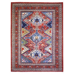 9'4"x12' Arsenal Red Hand Knotted Sheeraz Design 100% Wool Oriental Rug