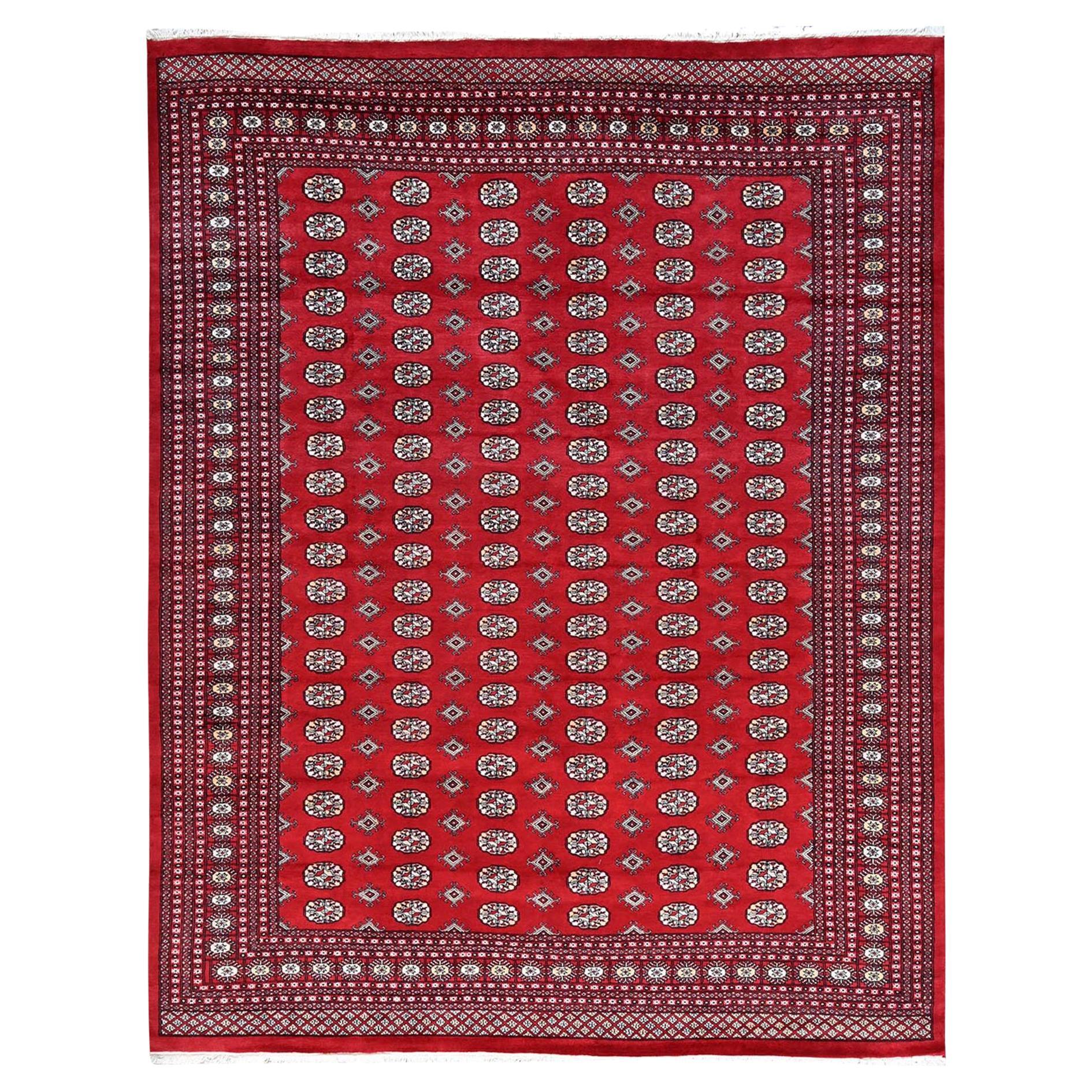 9'4"x12' Red Princess Bokara with Geometric Medallions Hand Knotted Wool Rug