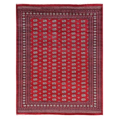 9'4 "x12' Roter Princess Bokara mit geometrischen Medaillons Handgeknüpfter Wollteppich