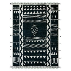 9'4 "x12'10" Alfombra oriental de lana negra anudada a mano con diseño geométrico y tejido marroquí