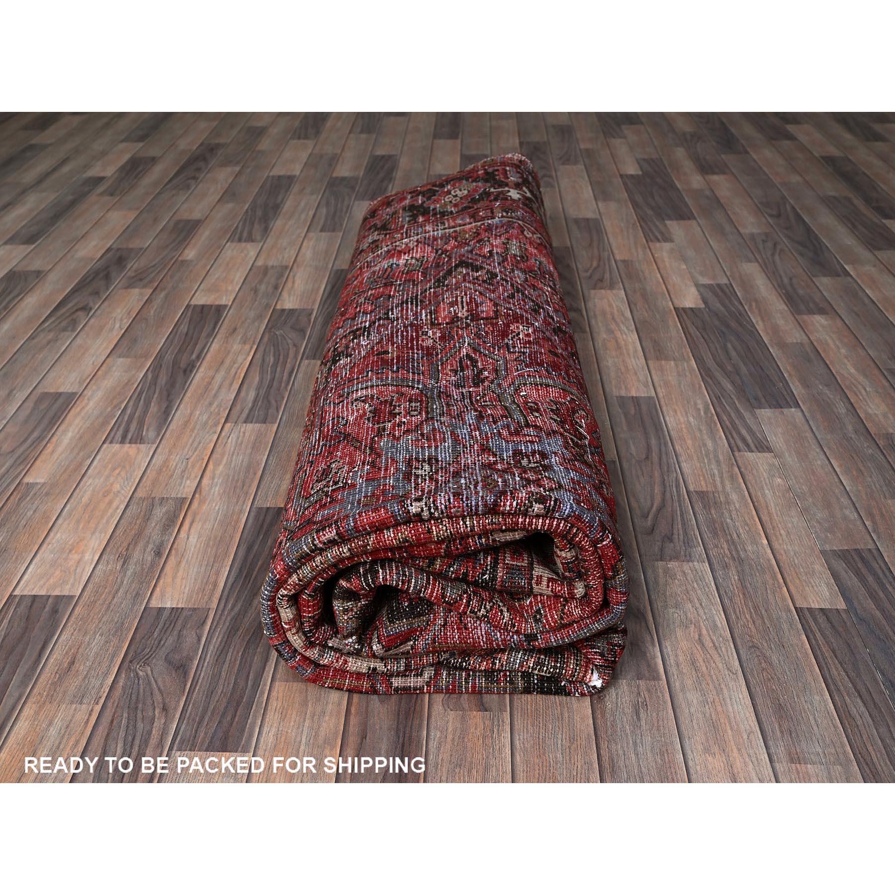 Tapis oriental persan Heriz rouge chimson noué à la main 9'4