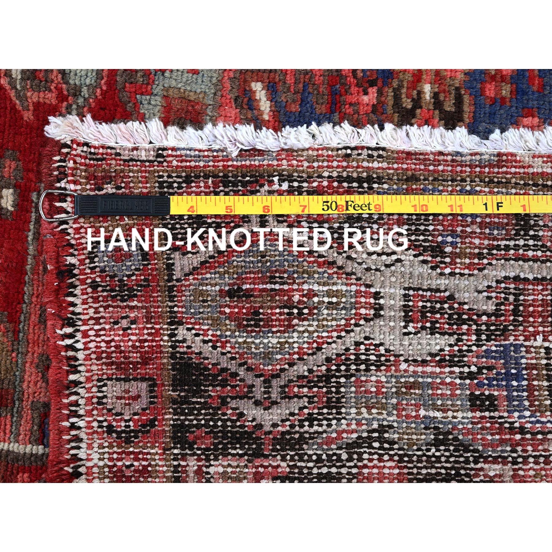 Tapis oriental persan Heriz rouge chimson noué à la main 9'4
