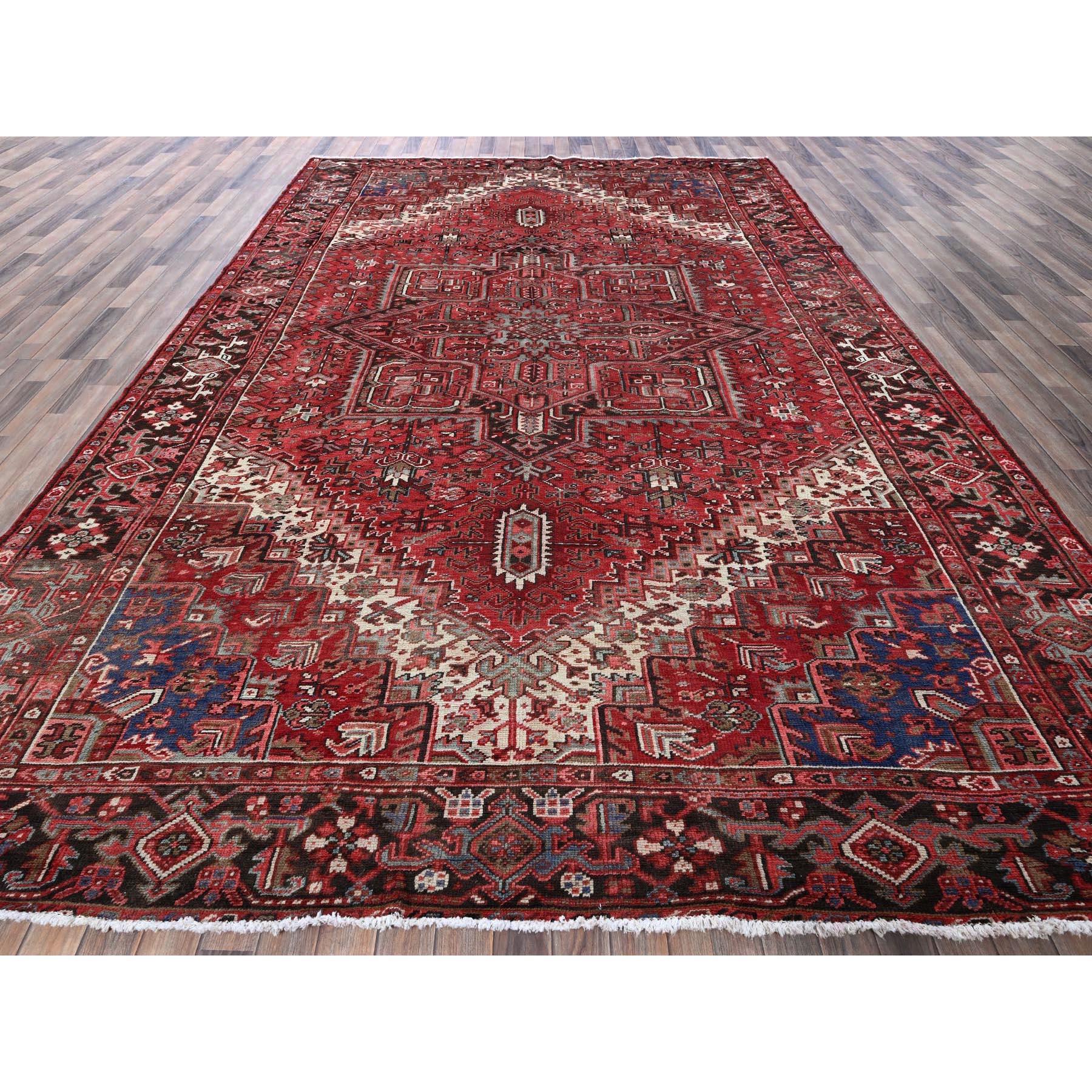 Heriz Serapi Tapis oriental persan Heriz rouge chimson noué à la main 9'4