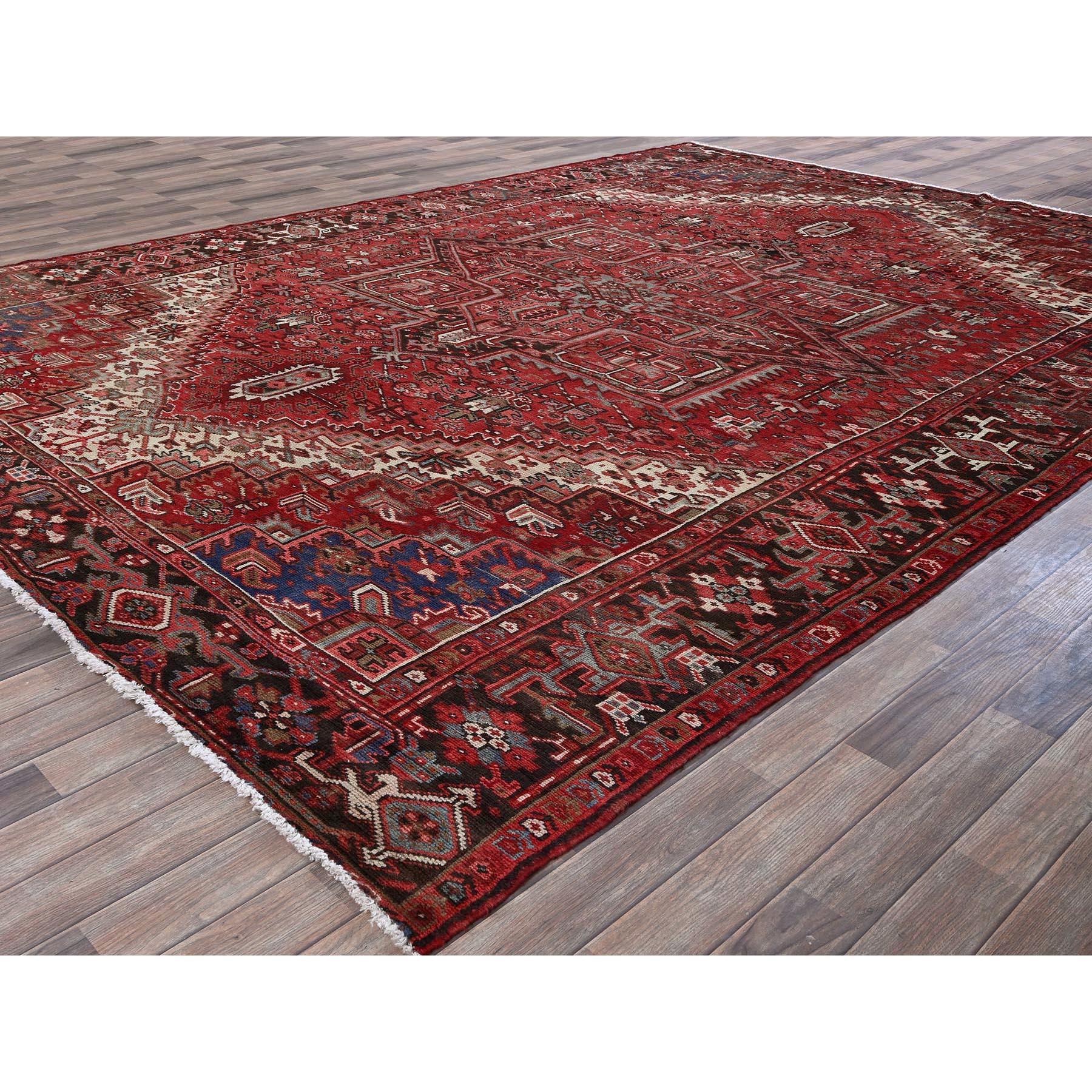 Perse Tapis oriental persan Heriz rouge chimson noué à la main 9'4