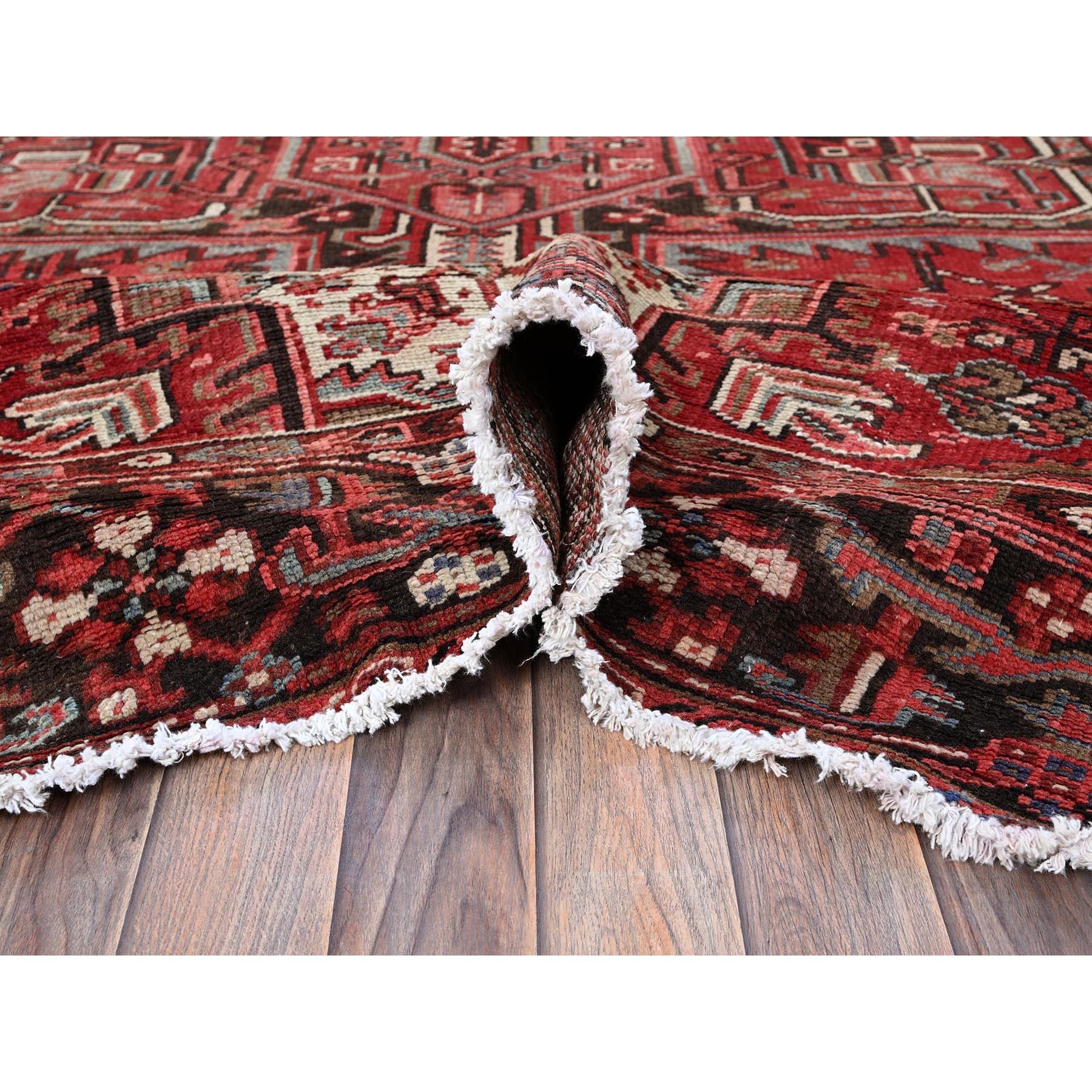 Tapis oriental persan Heriz rouge chimson noué à la main 9'4